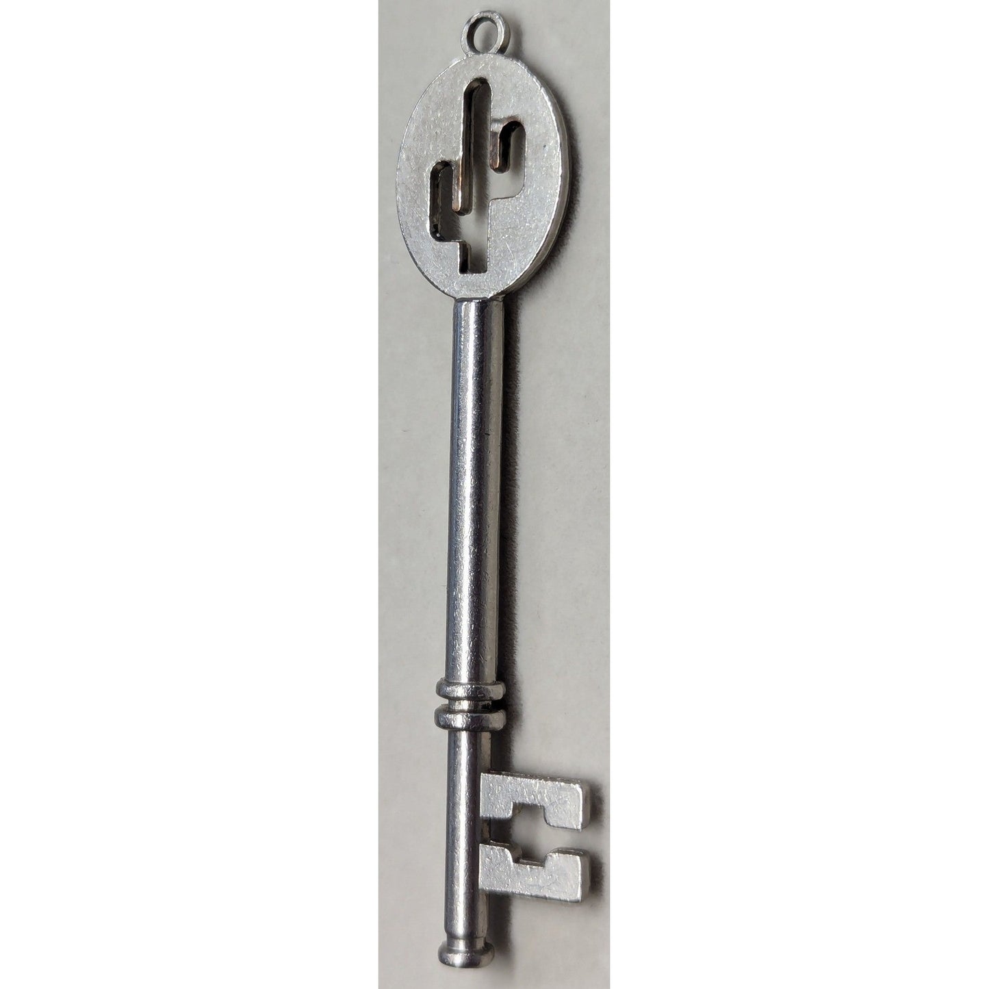 Vtg Arizona Souvenir Skeleton Key Charm Pendant SilverTone Cactus Cutout Metal