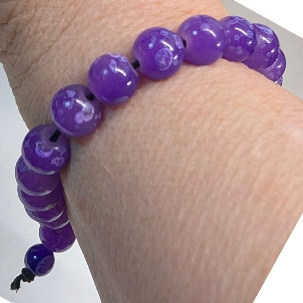 New Agate Bead Stretch Prayer Bracelet Purple Round Polished Boho Religious