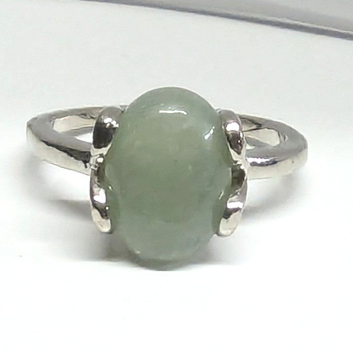 New Silver Tone Oval Green Cold Stone Cabochon Ring Plus Size 9.75