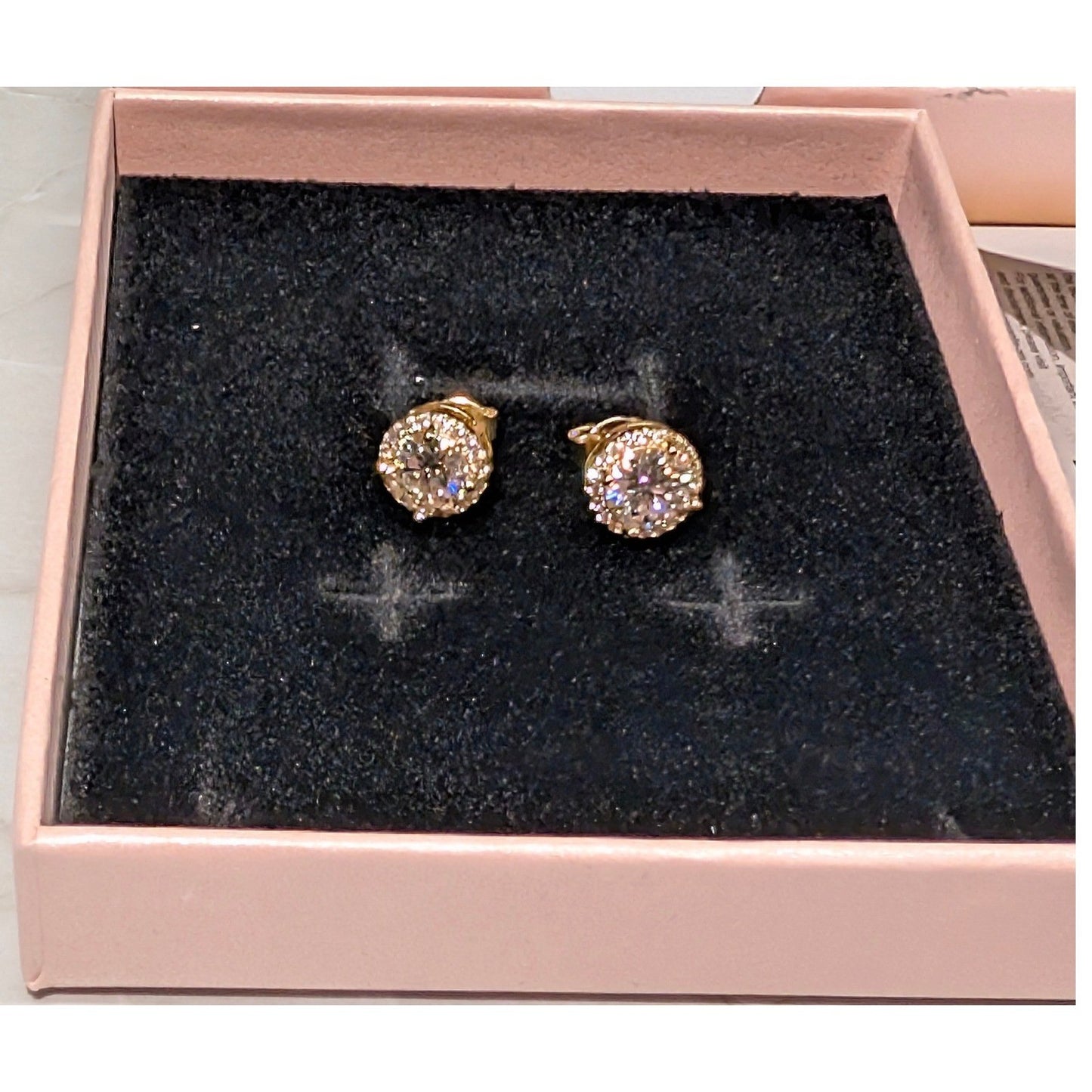 New 14K GP Gold Plated GRA Moissanite Stud Earrings Halo Brilliant Cut 1.0ct D