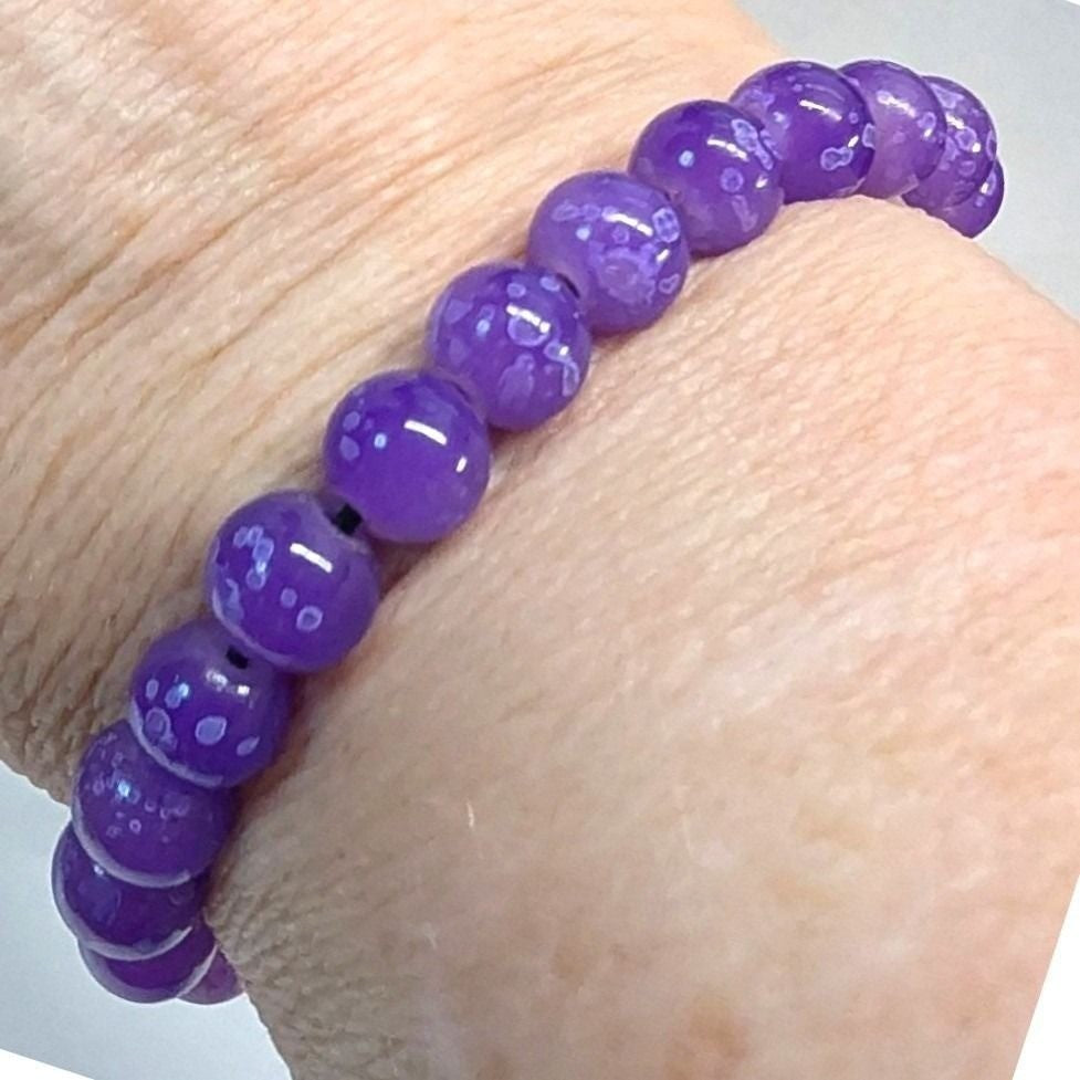 New Agate Bead Stretch Prayer Bracelet Purple Round Polished Boho Religious