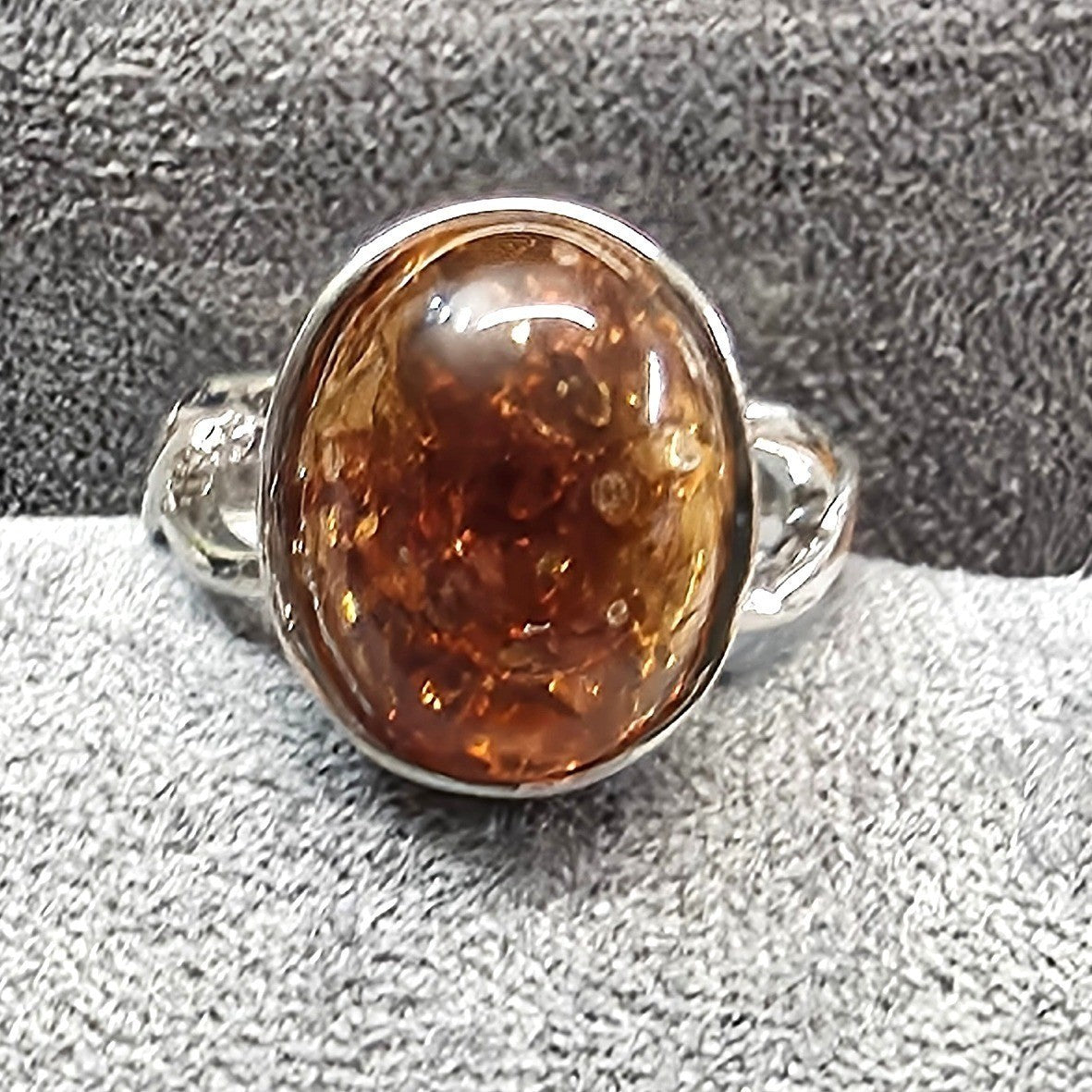 New Brown Sparkly Cabochon SilverTone Statement Ring Plus Size 10 Brown Stone
