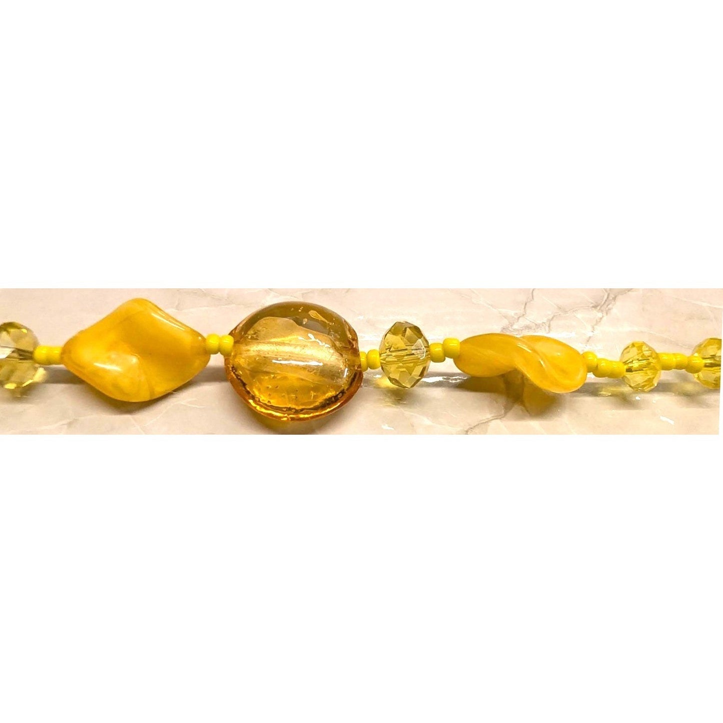 Vintage Yellow Glass Disc Twisted Faceted Crystal Beads Beaded Necklace 29.5"