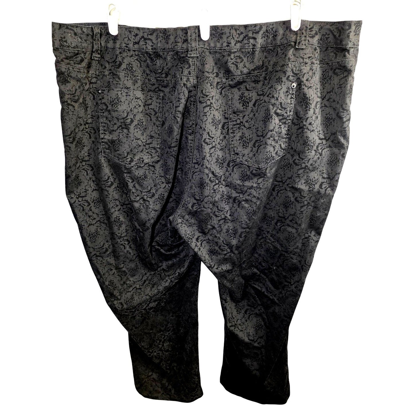 Catherines Pants Plus Size 32 W P Petite 32WP Black Velvet Flocked Damask Pocket