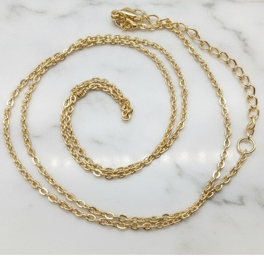 New 18K GP Yellow Gold Plated Cable Link Chain Necklace 18-20 Inch Adjustable