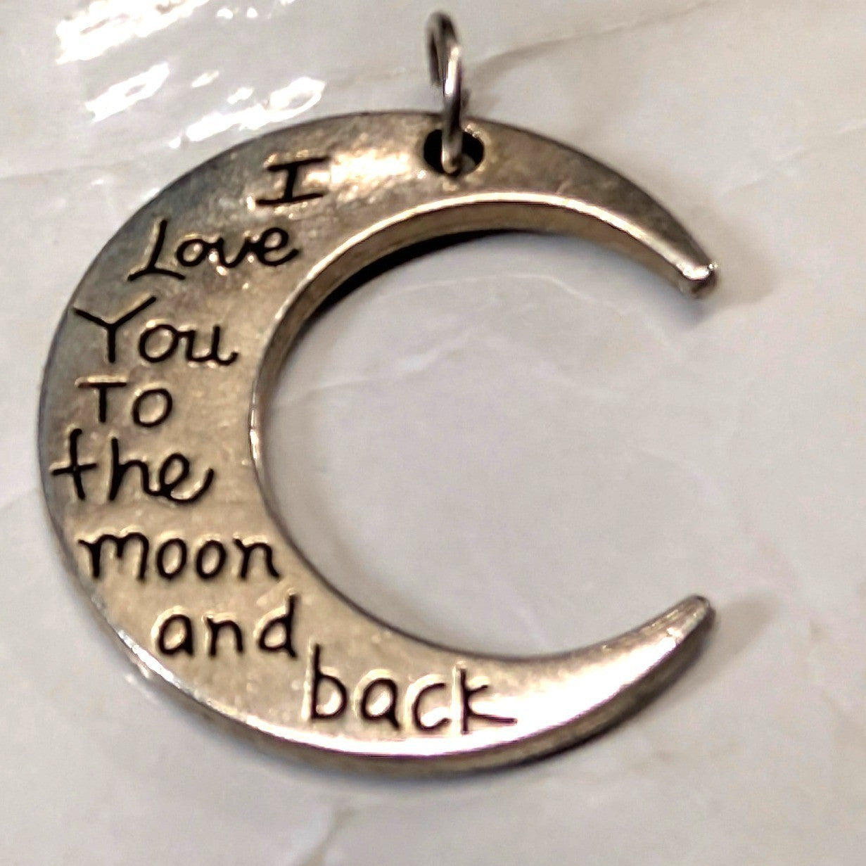 Vintage Crescent Moon Pendant Silver Tone I Love You To The Moon and Back Charm