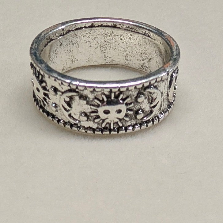 New Sun Moon Stars Celestial Band Ring Unisex Size 7 SilverTone Boho Mystic Wide