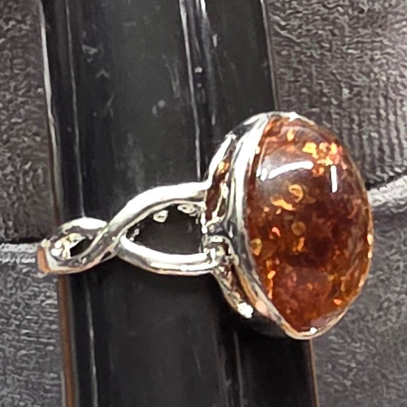 New Brown Sparkly Cabochon SilverTone Statement Ring Plus Size 10 Brown Stone