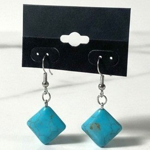 New Vintage Faux Turquoise Rhombus Dangle Earrings OS Blue Southwestern
