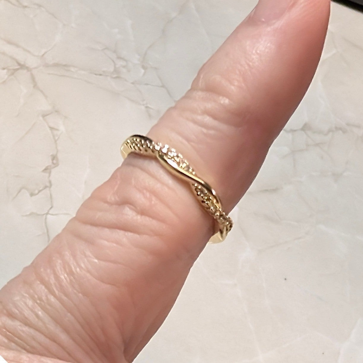 New 14K Gold Plated GP Twisted Pave Band Ring Size 4 CZ PInky Midi Toe Open