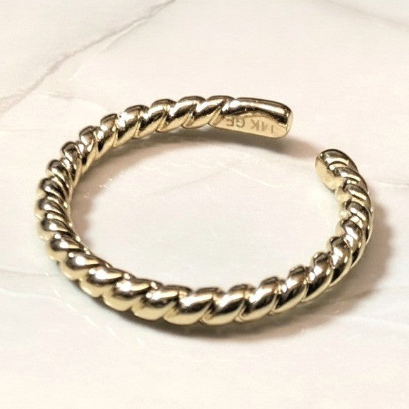 New 14K Gold GF Filled Twisted Rope Open Finger Toe Midi Ring Size 3.75 Stacking