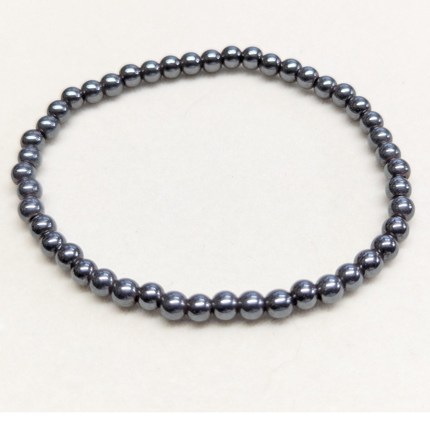 Hematite Bead Bracelet Gunmetal Gray Minimalist Stretch Stone Cold Round Beaded