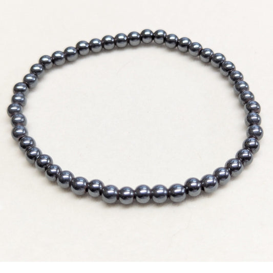 Hematite Bead Bracelet Gunmetal Gray Minimalist Stretch Stone Cold Round Beaded