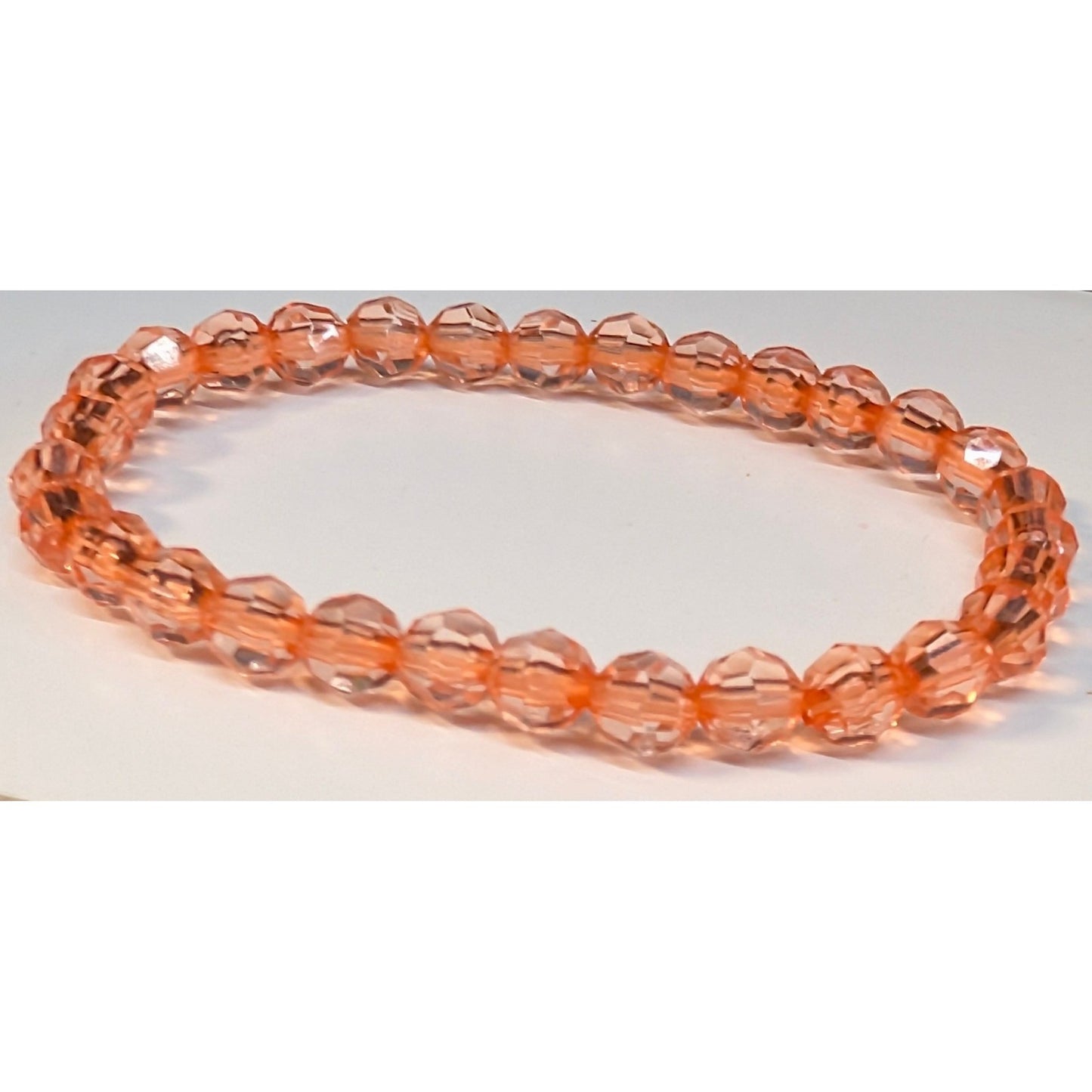 New Beaded Stretch Bracelet Peach Faceted Translucent Boho Stackable Colorful