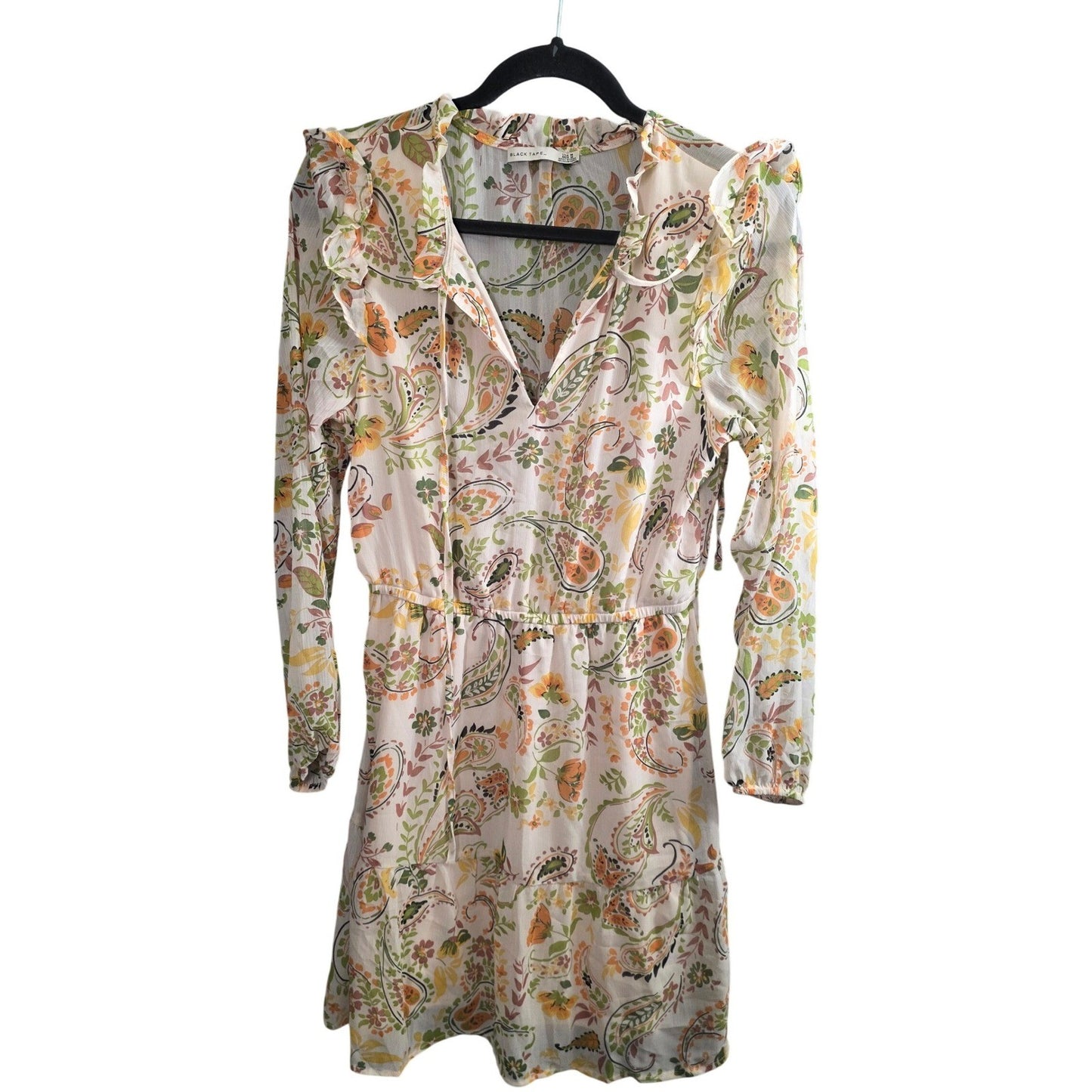 Black Tape  Mini Dress Size Medium Med Paisley Floral Flowy Lightweight Ruffle