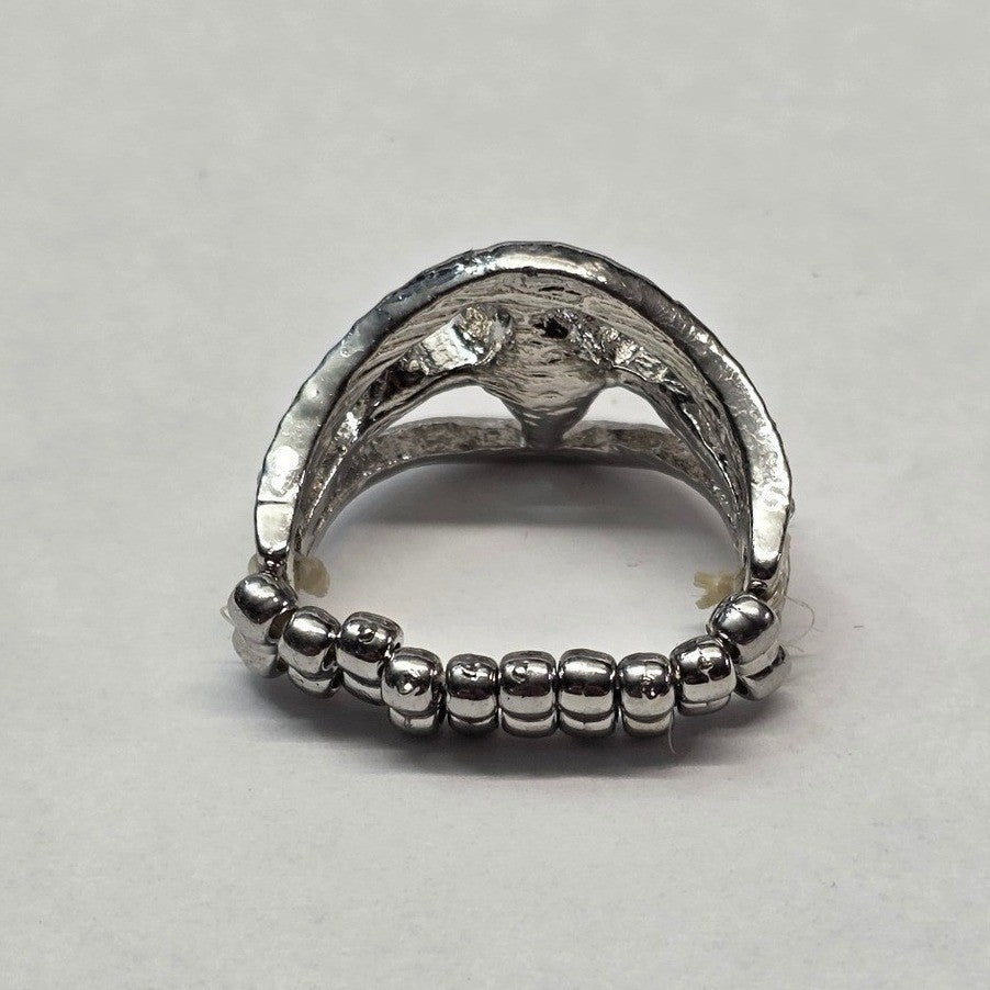 New Red Clear Round Rhinestone Stretch Band Ring Plus size Silver Tone