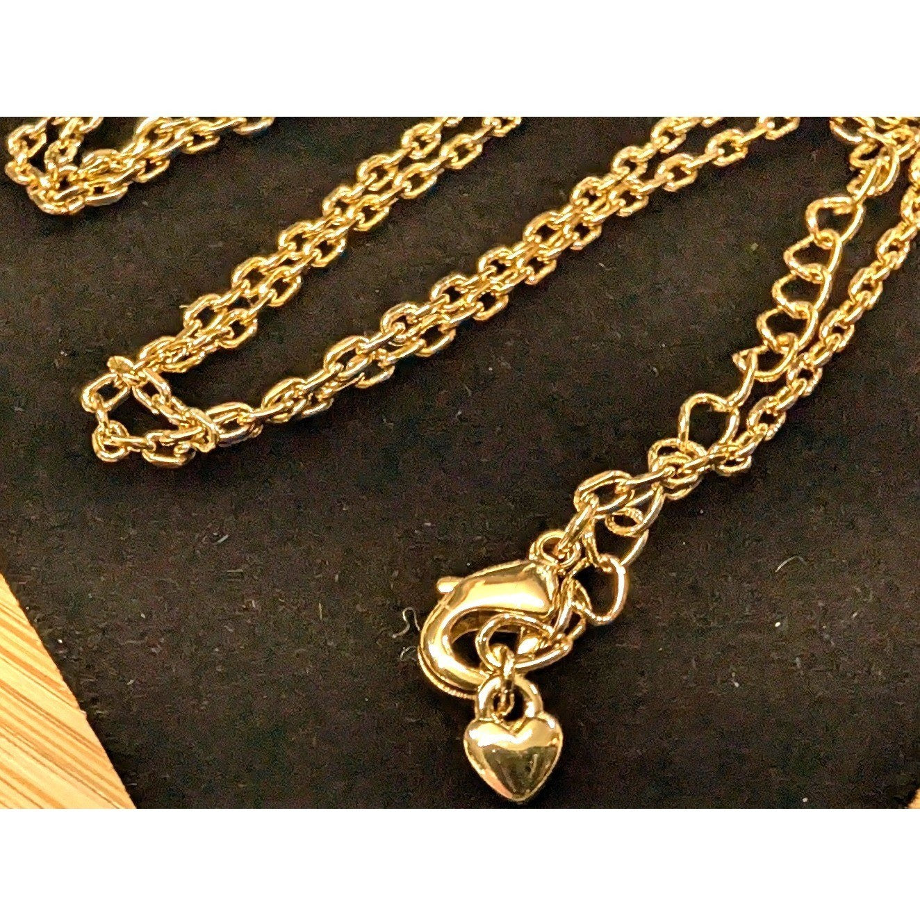 New 18K GP Gold PLated Cable Chain Necklace 18" Heart Charm Adjustable Extender