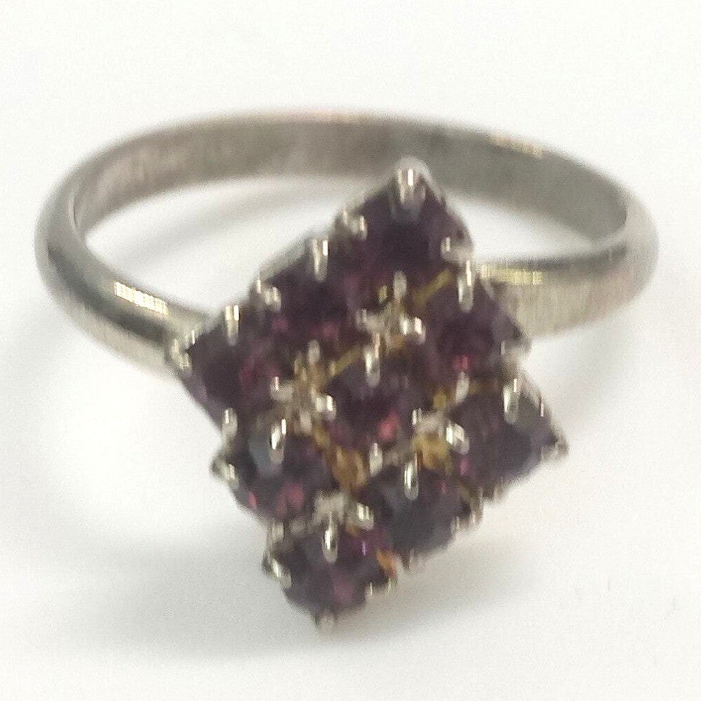 Vintage Ring Adjustable Purple Rhinestones Silver Tone Estate Jewelry Bypass sz7