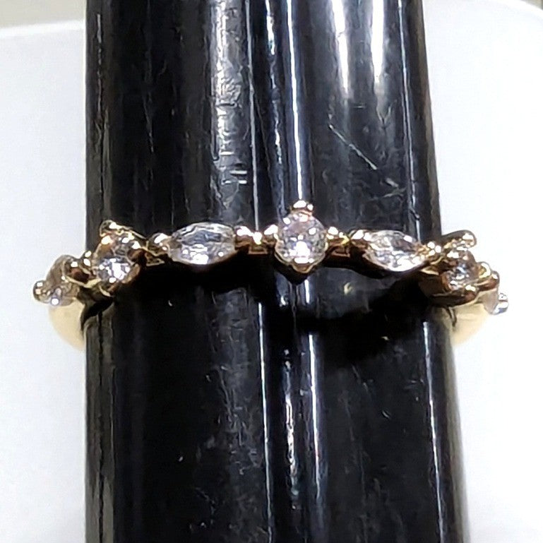 New 14K GP Gold PLated 8.5 Ring Marquise Round Cut Clear CZ Cubic Zirconia Band