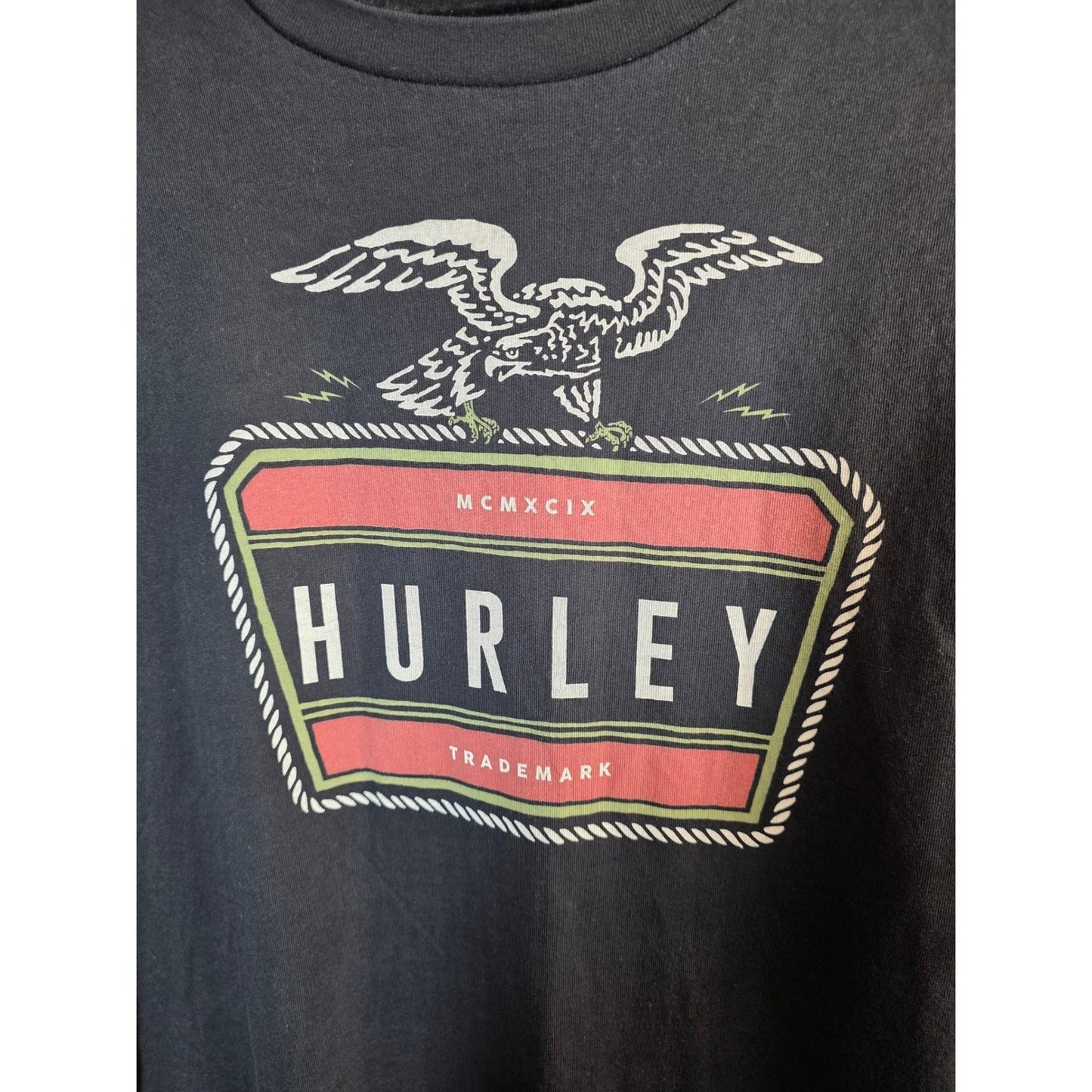 Hurley Graphic T Tee Shirt Large Lg Black Orange Eagle Logo Short Sleeve Cotton
