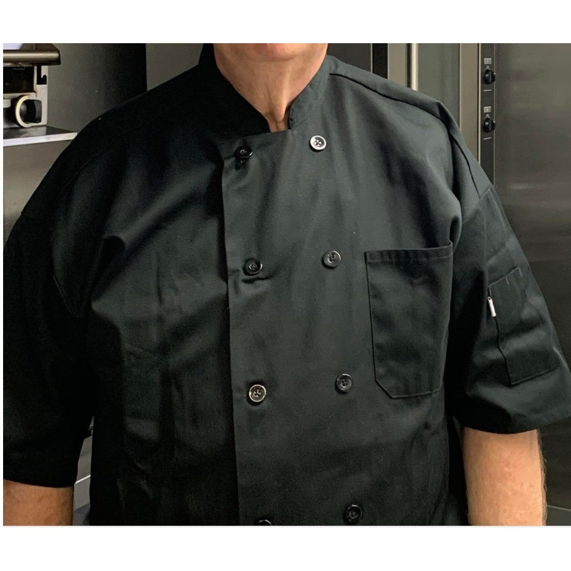 Uncommon Threads Chef Coat Mens 2XL Black Short Sleeve Button Front Twill 0415