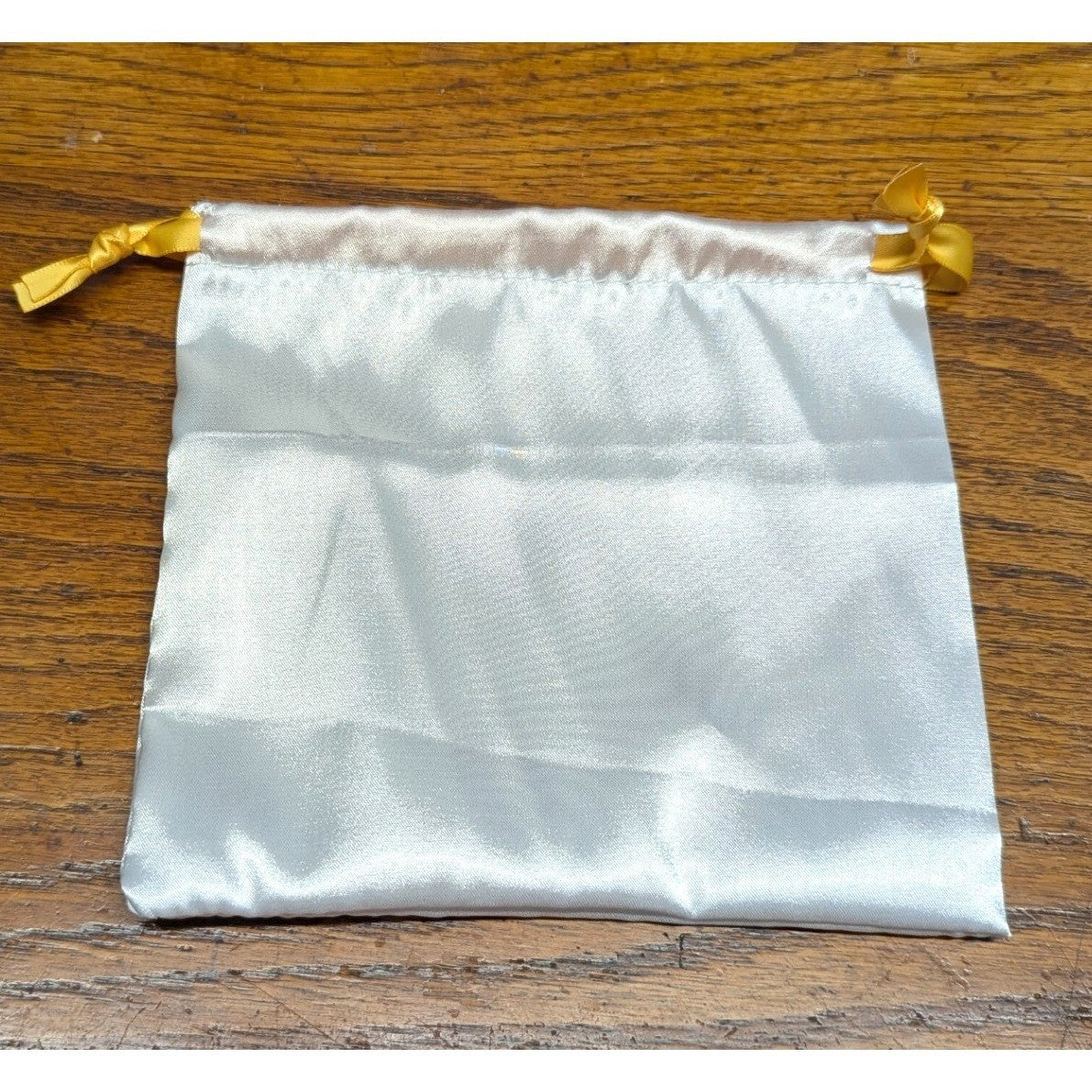 New 6" Satin Drawstring Jewelry Pouch Square Small White Gold Ribbon Tie Top Bag