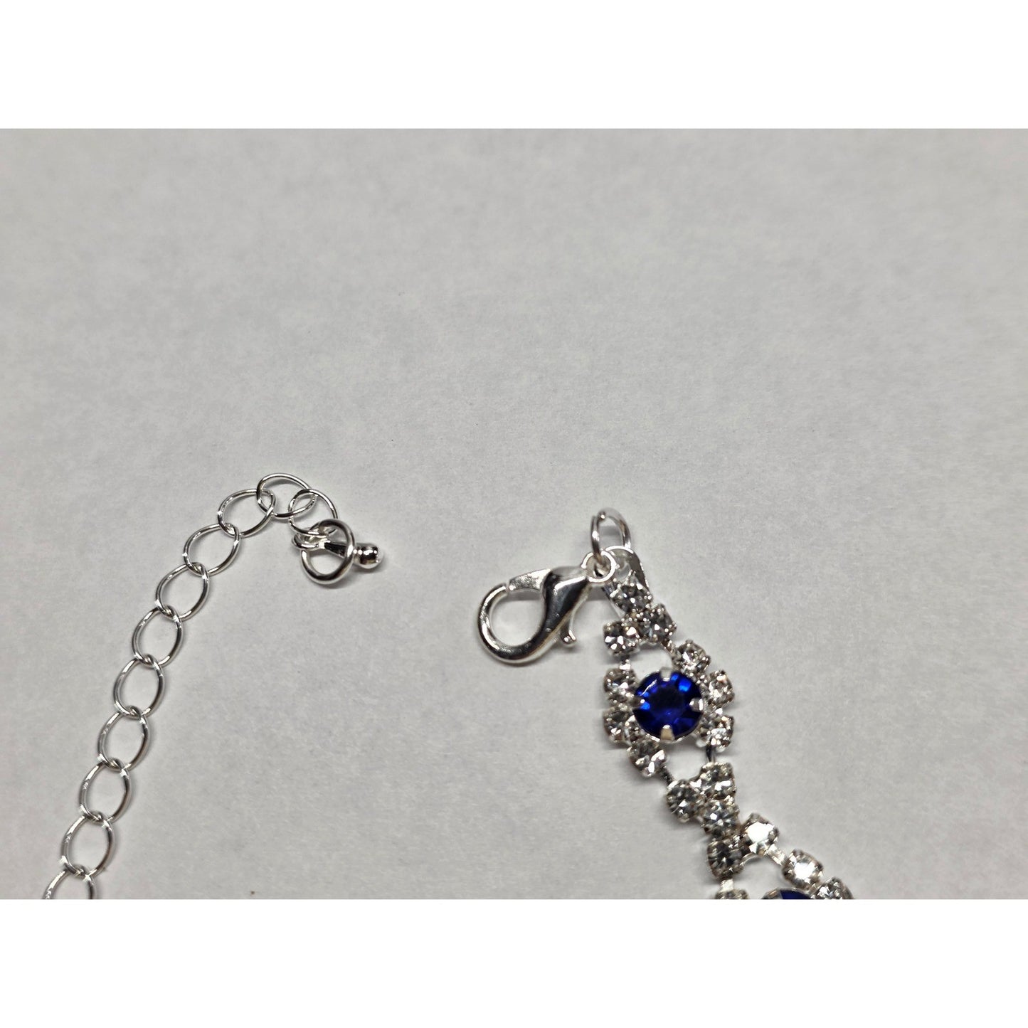 New Blue Clear Rhinestone Tennis Bracelet Silver Tone Formal up to 9 Inches Prom