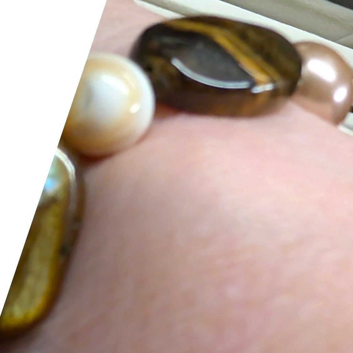 Vintage Tiger Eye Mother of Pearl Stretch Bracelet Brown Earthy Beaded Beads