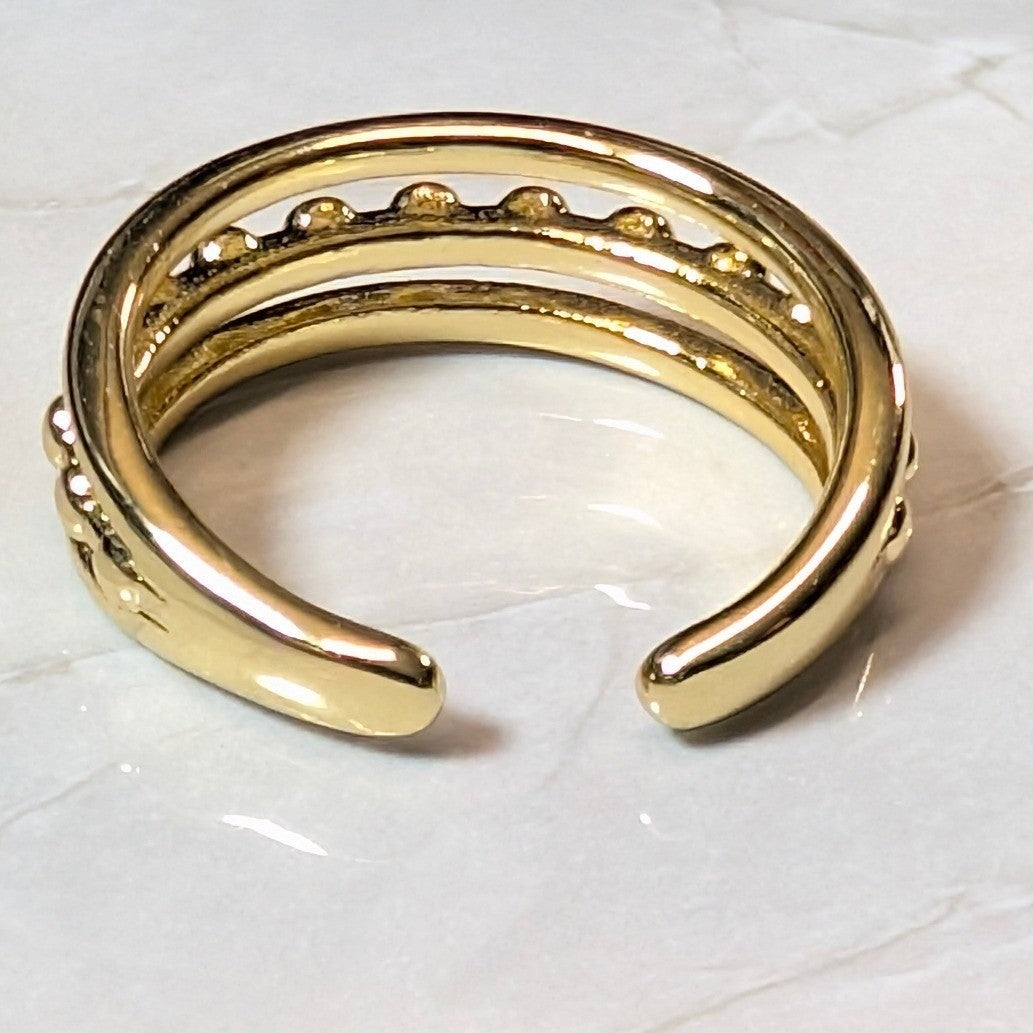 New 14K GF Gold Filled 3.75 Triple Row Band Beaded Ring Stacked Multi Finger Toe