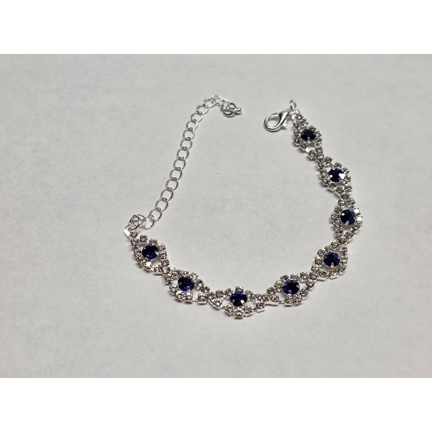 New Blue Clear Rhinestone Tennis Bracelet Silver Tone Formal up to 9 Inches Prom