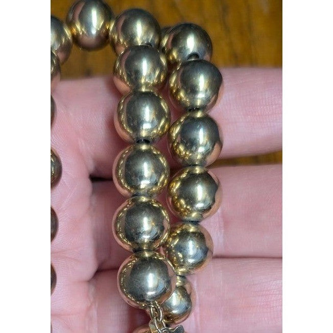 Vintage Goldtone Beaded Necklace Polished Round Ball Beads Strand Chain Classic