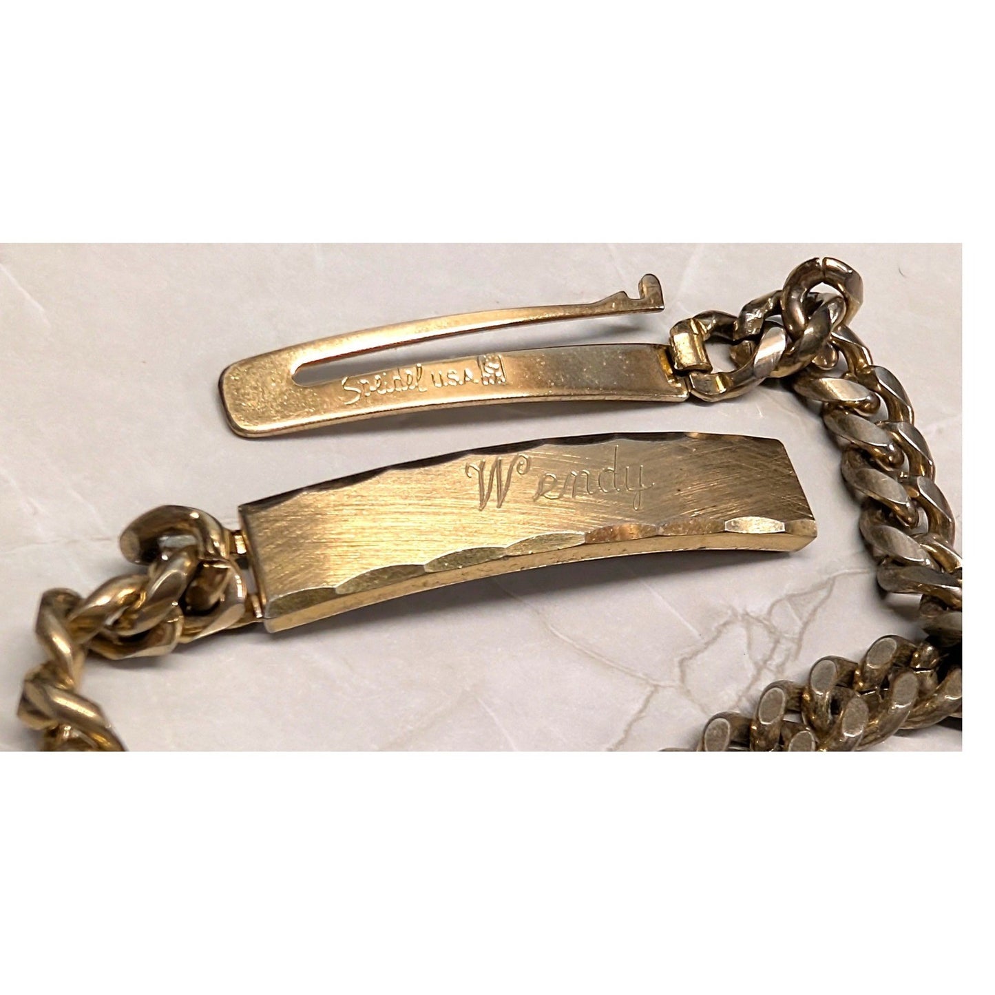 Vintage Speidel USA ID Bracelet 7" Name Wendy Engraved Curb Link Gold Tone