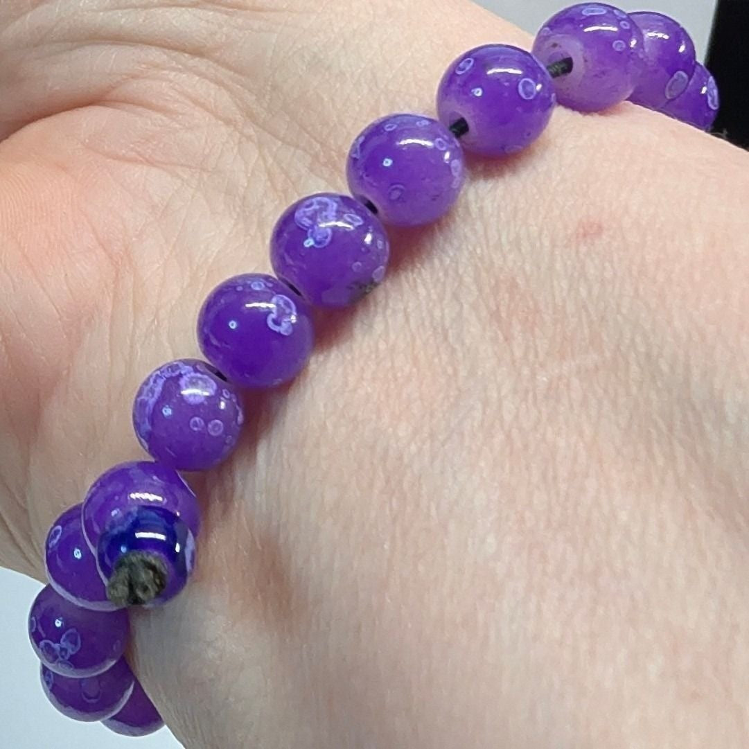 New Agate Bead Stretch Prayer Bracelet Purple Round Polished Boho Religious