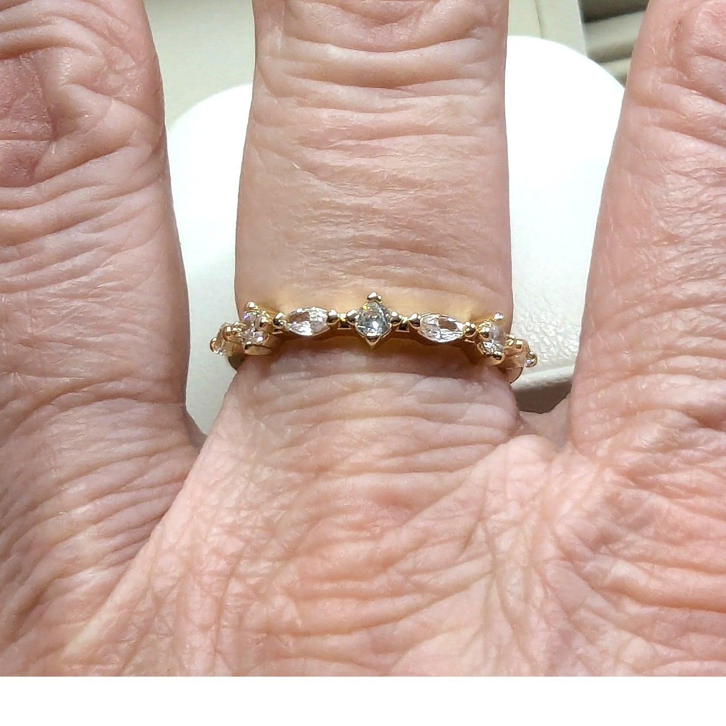 New 14K GP Gold PLated 8.5 Ring Marquise Round Cut Clear CZ Cubic Zirconia Band
