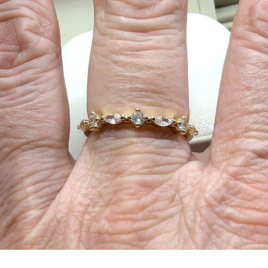New 14K GP Gold PLated 8.5 Ring Marquise Round Cut Clear CZ Cubic Zirconia Band