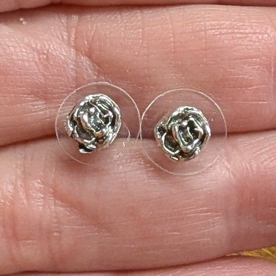 New Rose Flower Stud Earrings Silver Tone Floral Flowers Textured Jewelry Gift