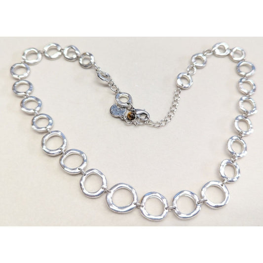 Liz & Co Claiborne Circle Link Necklace SilverTone Textured Modernist Tiger Eye
