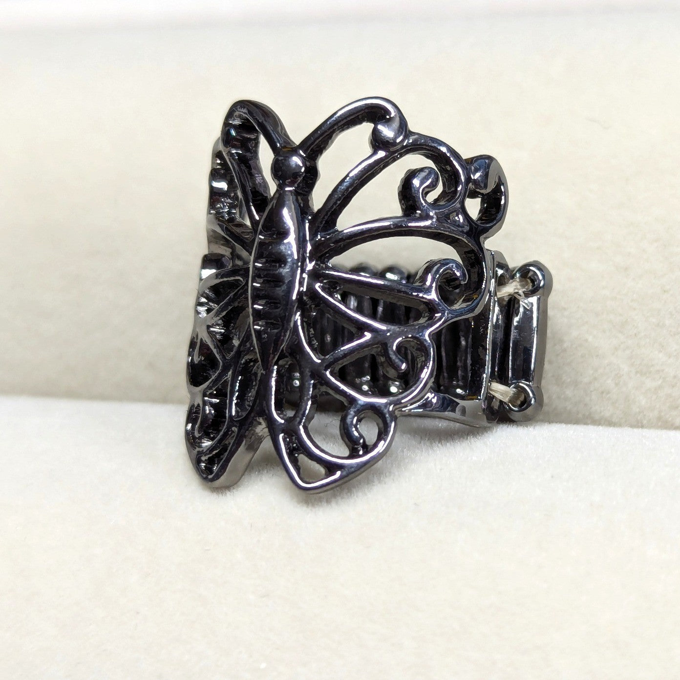 New Butterfly Ring Gunmetal Ornate Filigree Stretch Band Lover Gift Jewelry