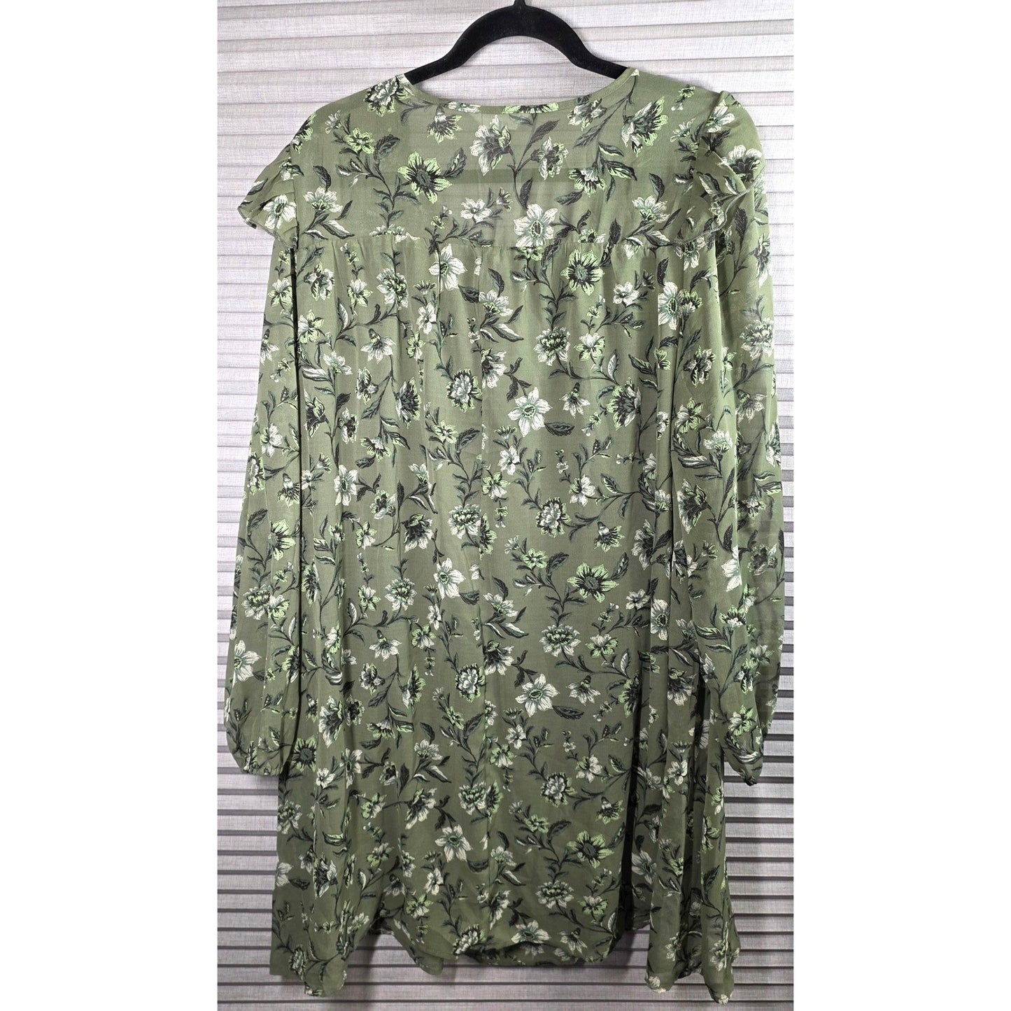 Time and Tru Floral Mini Dress Plus Size XL 16-18 16 18 Green Ruffle Sheer Lined
