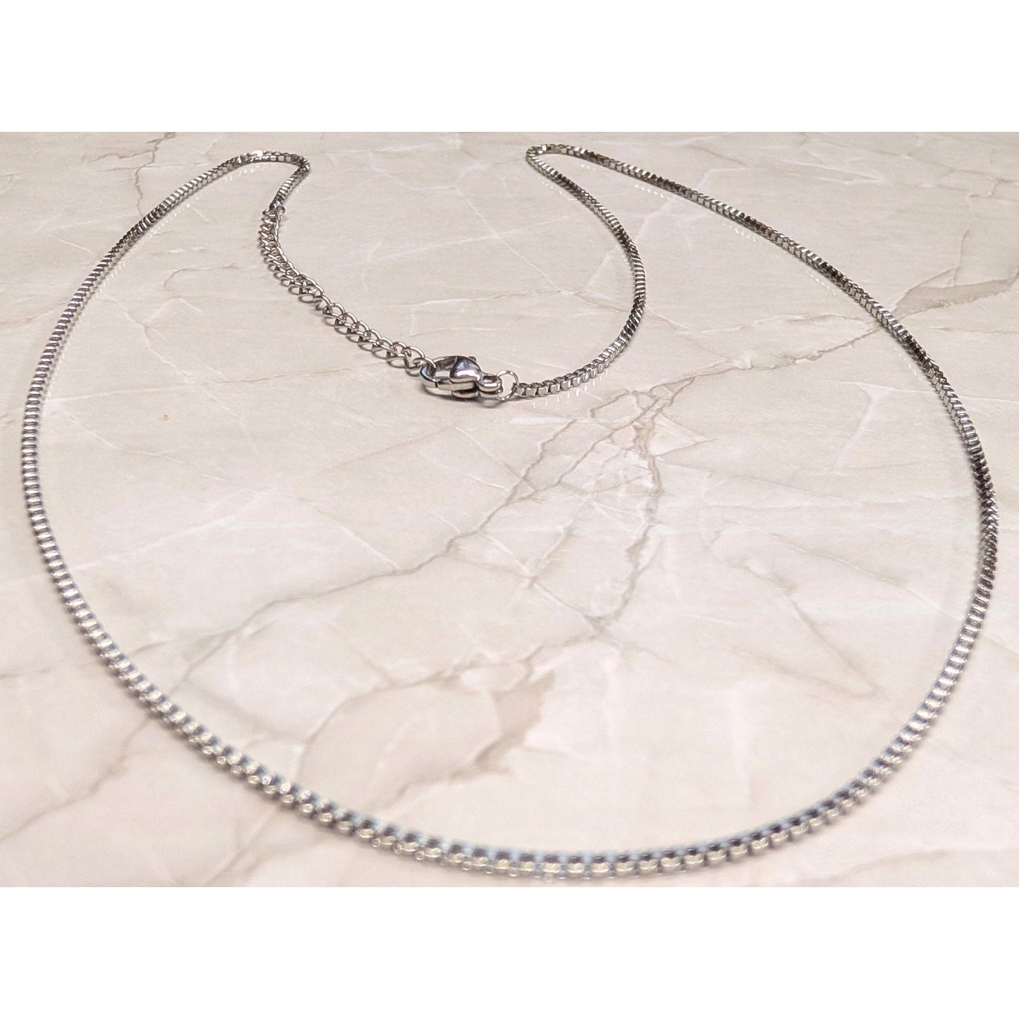 New 20" Box Chain Necklace Silver Tone Minimalist Lobster Claw Adjustable