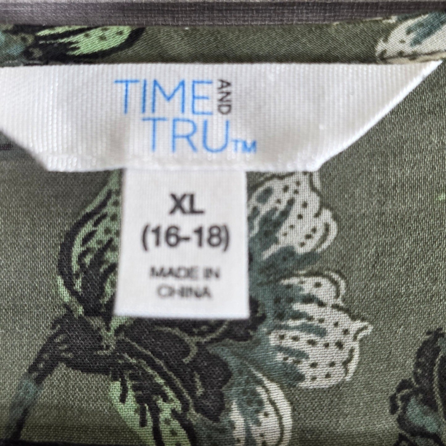 Time and Tru Floral Mini Dress Plus Size XL 16-18 16 18 Green Ruffle Sheer Lined