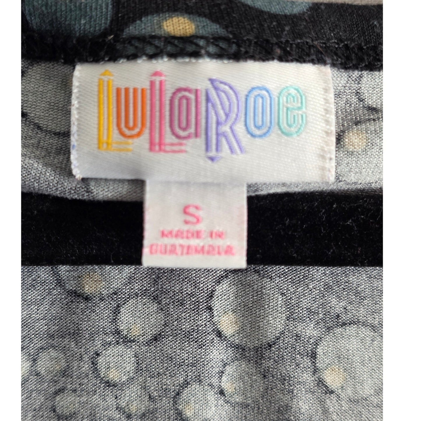 LuLaRoe Nicole Fit and Flare Dress Sm S Small Black Khaki Blue Polka Dot Hearts