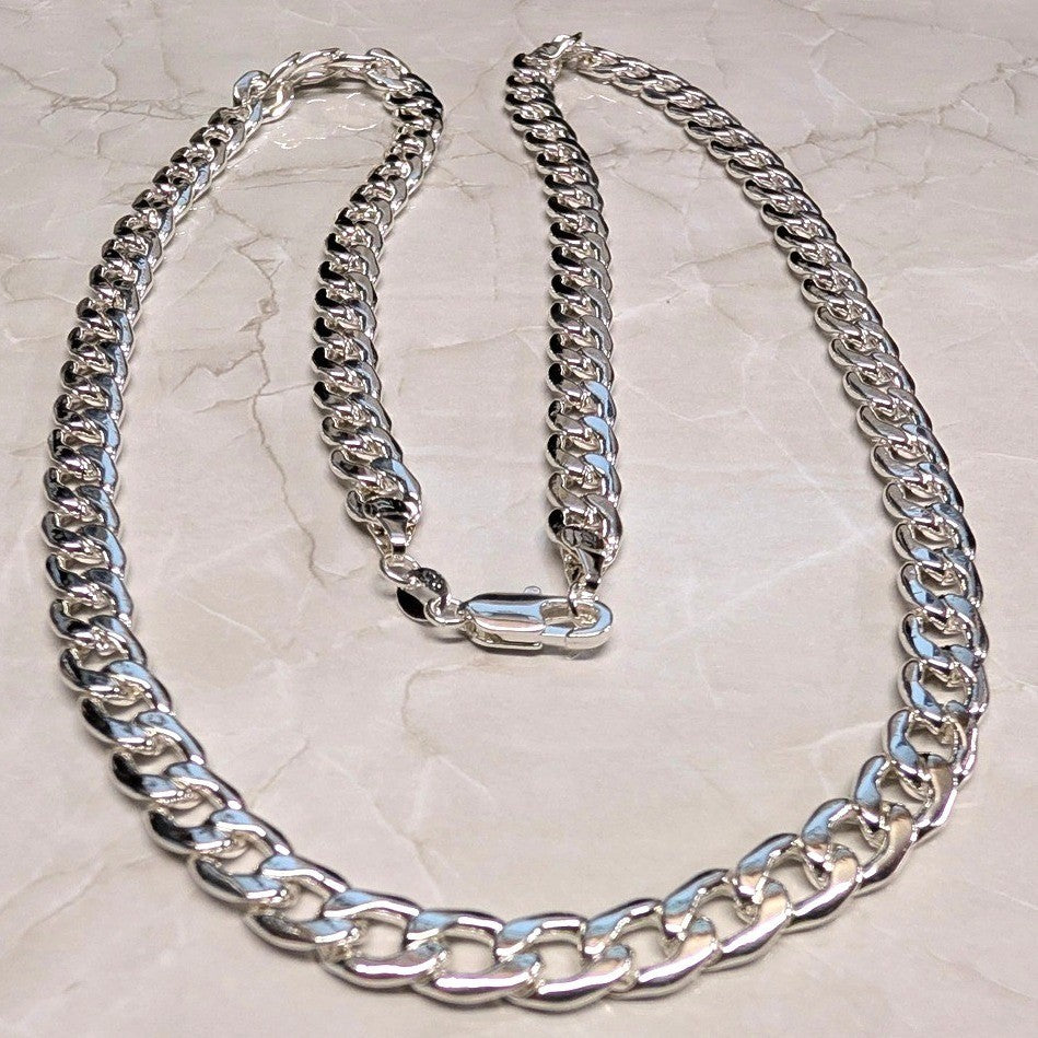 New Sterling Silver 925 Cuban Curb Link Chain Necklace 22" 6MM Polished Flat