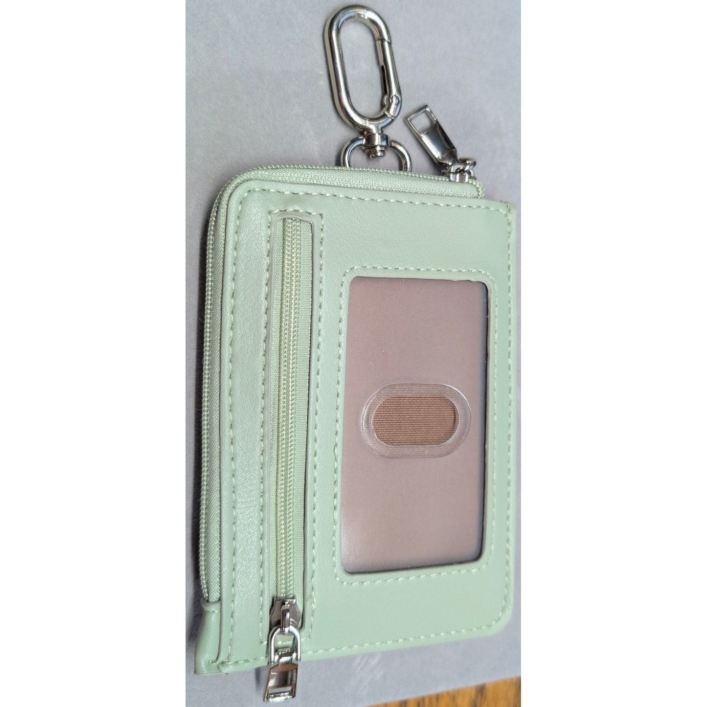 New Card Holder Wallet Mint Green Faux Leather Keychain ID Wallet Clip Ring