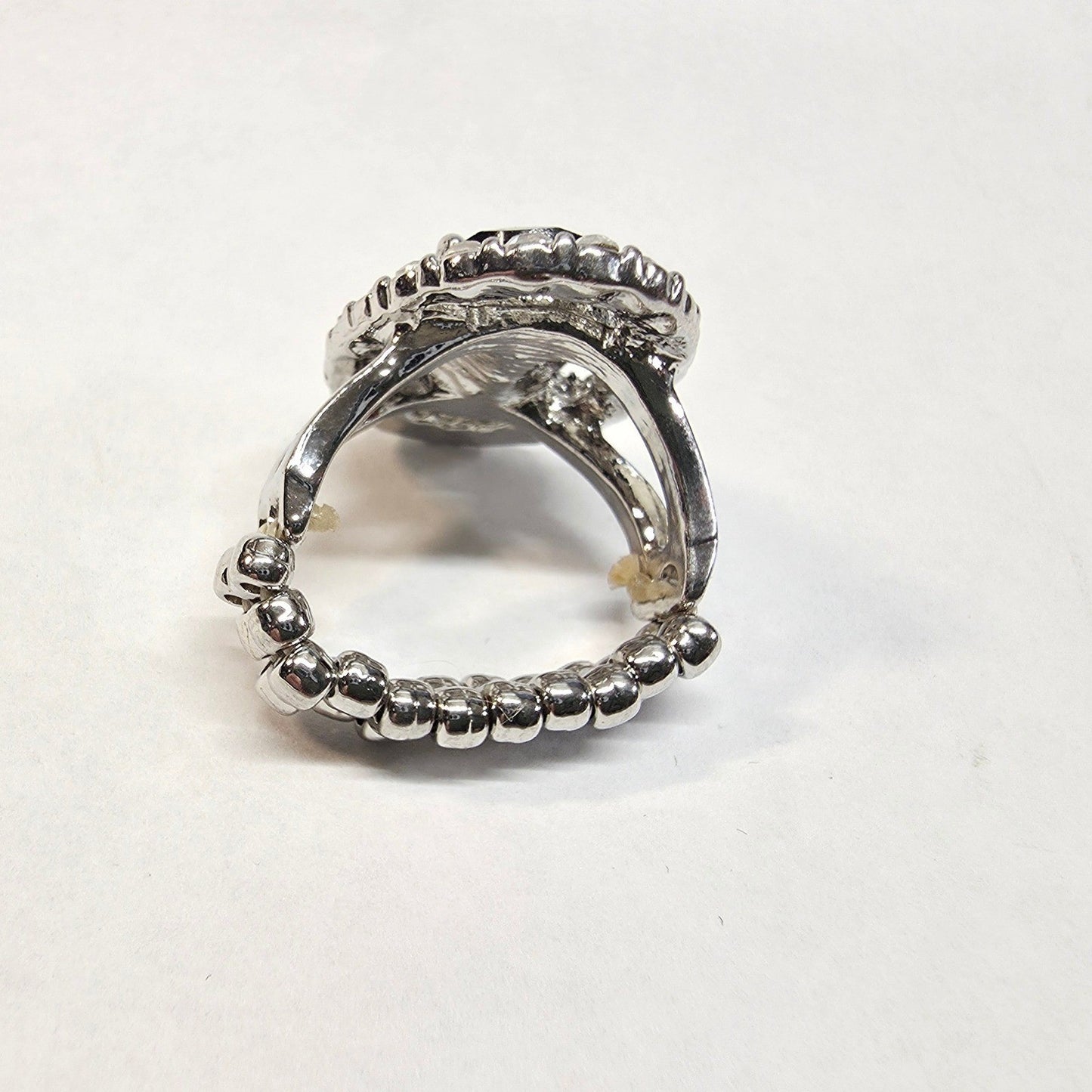 New Statement Cocktail Ring Stretch Black Oval Faceted Stone Clear Rhinestone