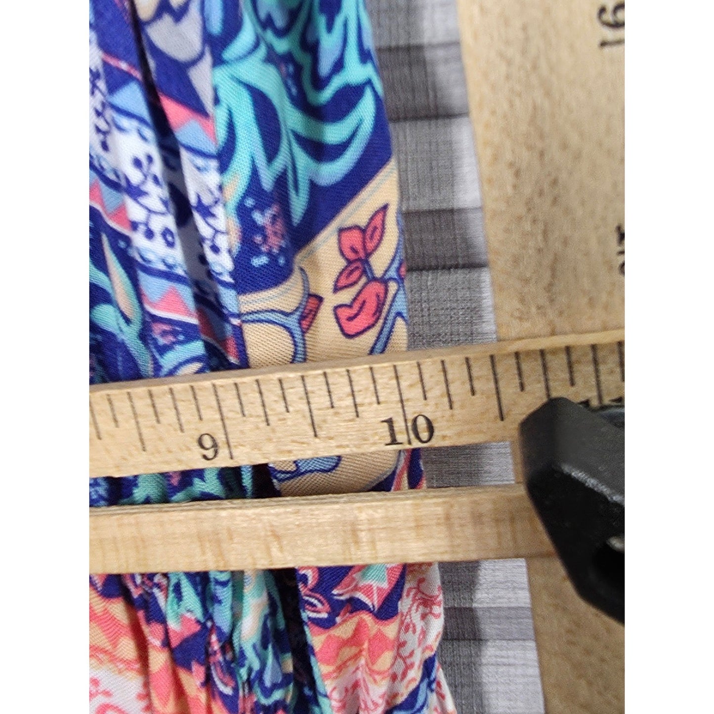 J for Justify Boho Paisley Floral Print Dress L Lg Large Slits Blue Orange Rayon