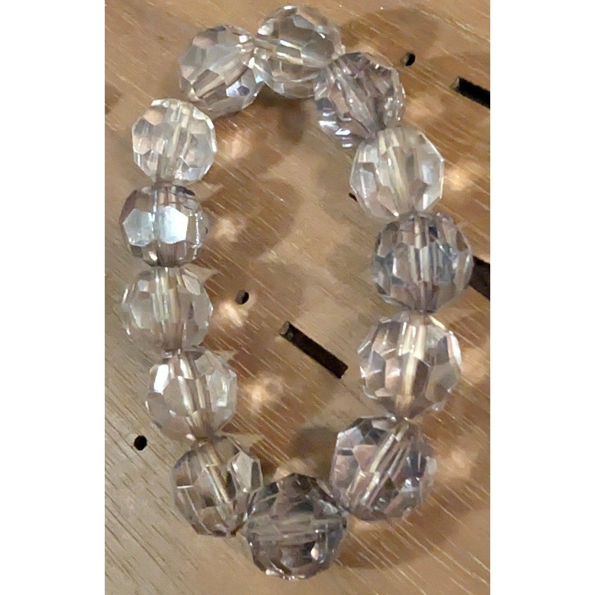 Beaded Stretch Bracelet Clear Grey Faceted Acrylic Round Beads