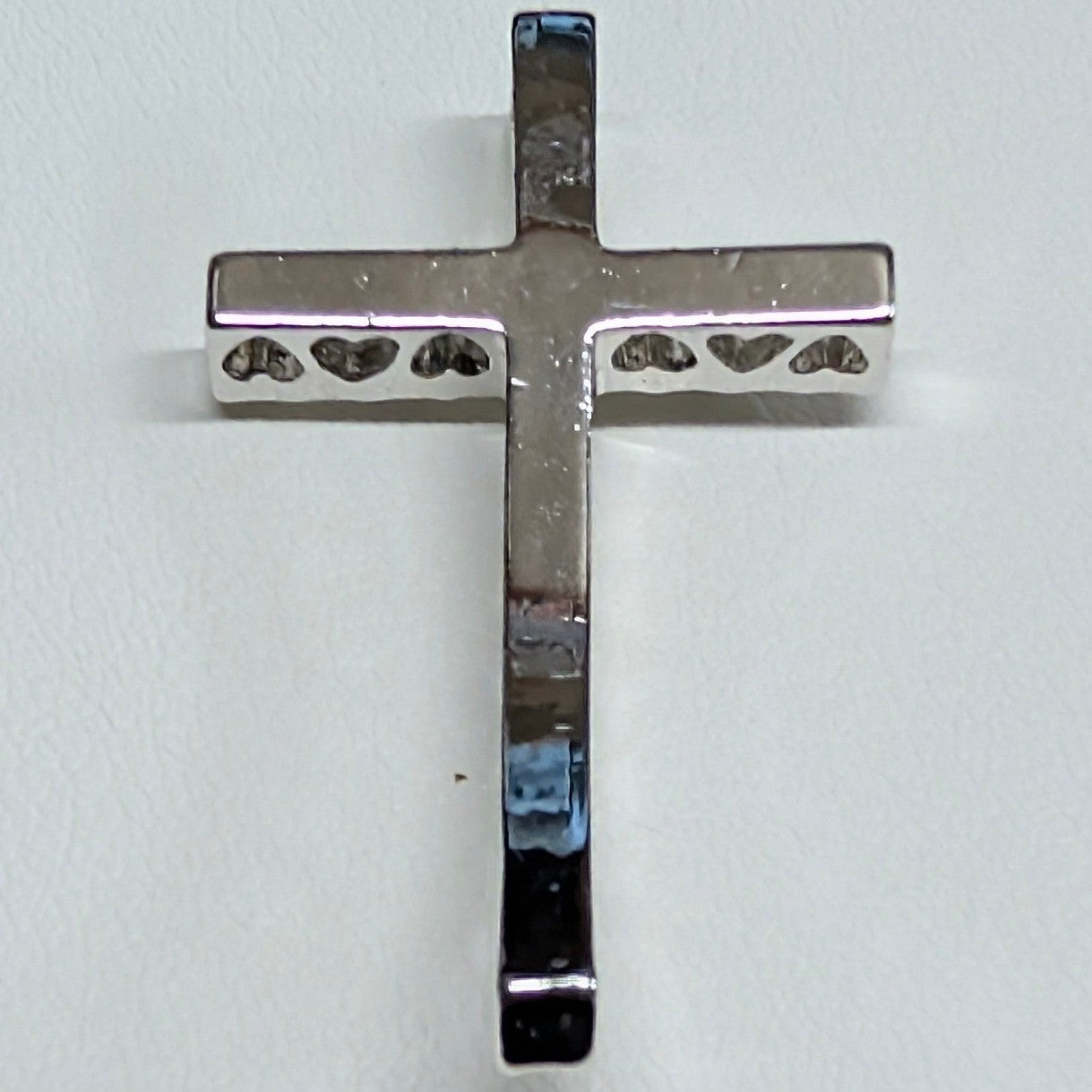 New 1.66" 925 Sterling Silver PLated Rhinestone Cross Pendant Wavy Heart Cutouts