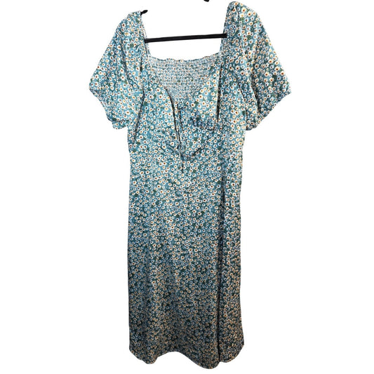 Floral Smocked Midi Dress PLUS SIZE 3X 3XL Smocked Puff Sleeves Smocked Flowers
