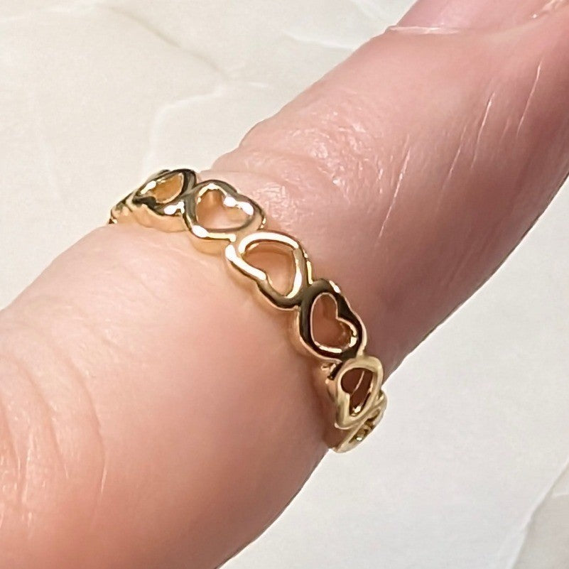 New 14K GP Gold PLated Heart Cutout Sz 3.75 Band Ring Open Finger Toe Love Gift